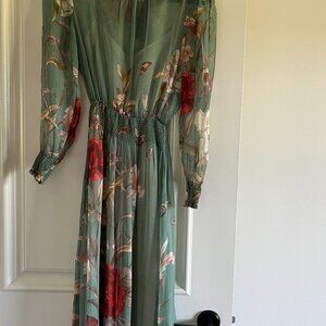 Sheer, long sleeved, floral dress with slip. Size - Medium